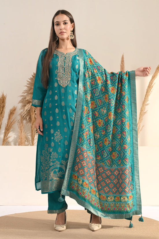 Firozi Sequin Embellished 3 Pcs Kurta Set