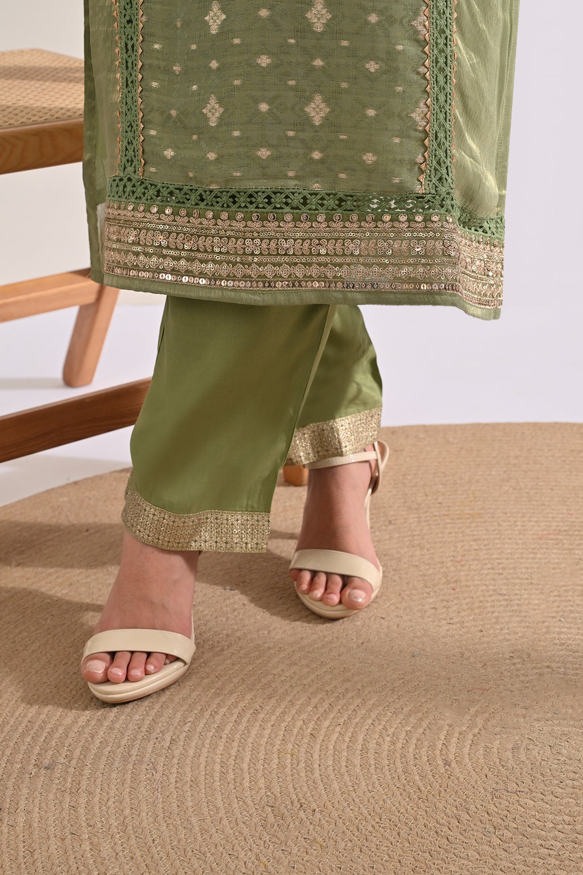 Green Embellished 3 Pcs Kurta Set