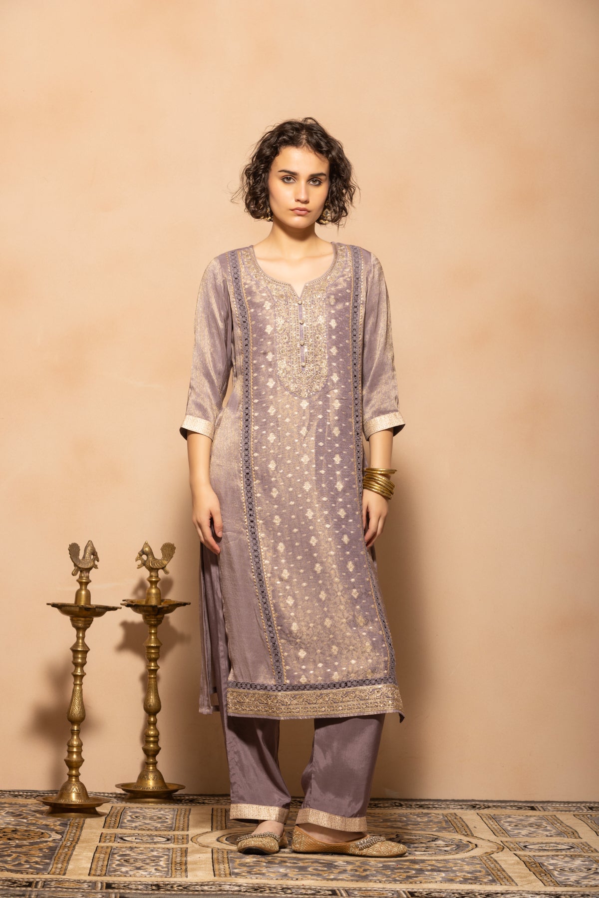 Purple Embellished Kurta 3 Pcs Set