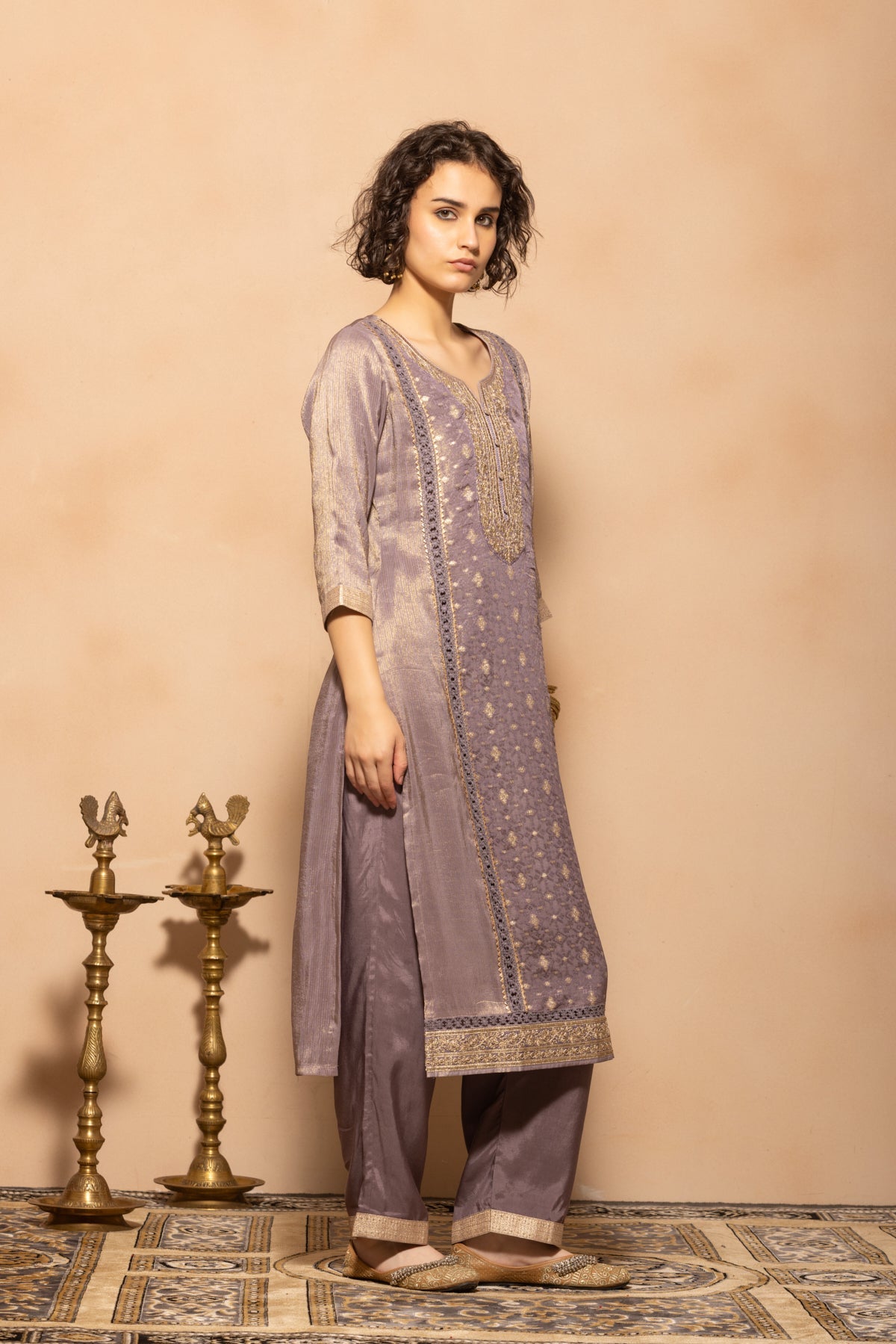 Purple Embellished Kurta 3 Pcs Set