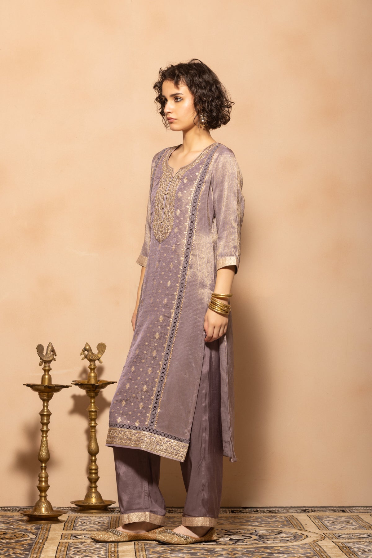 Purple Embellished Kurta 3 Pcs Set
