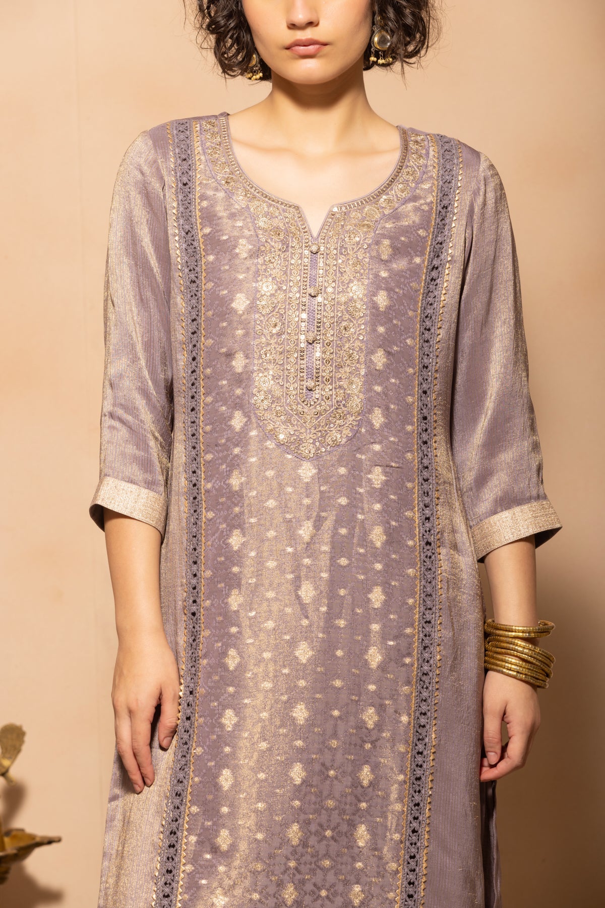Purple Embellished Kurta 3 Pcs Set