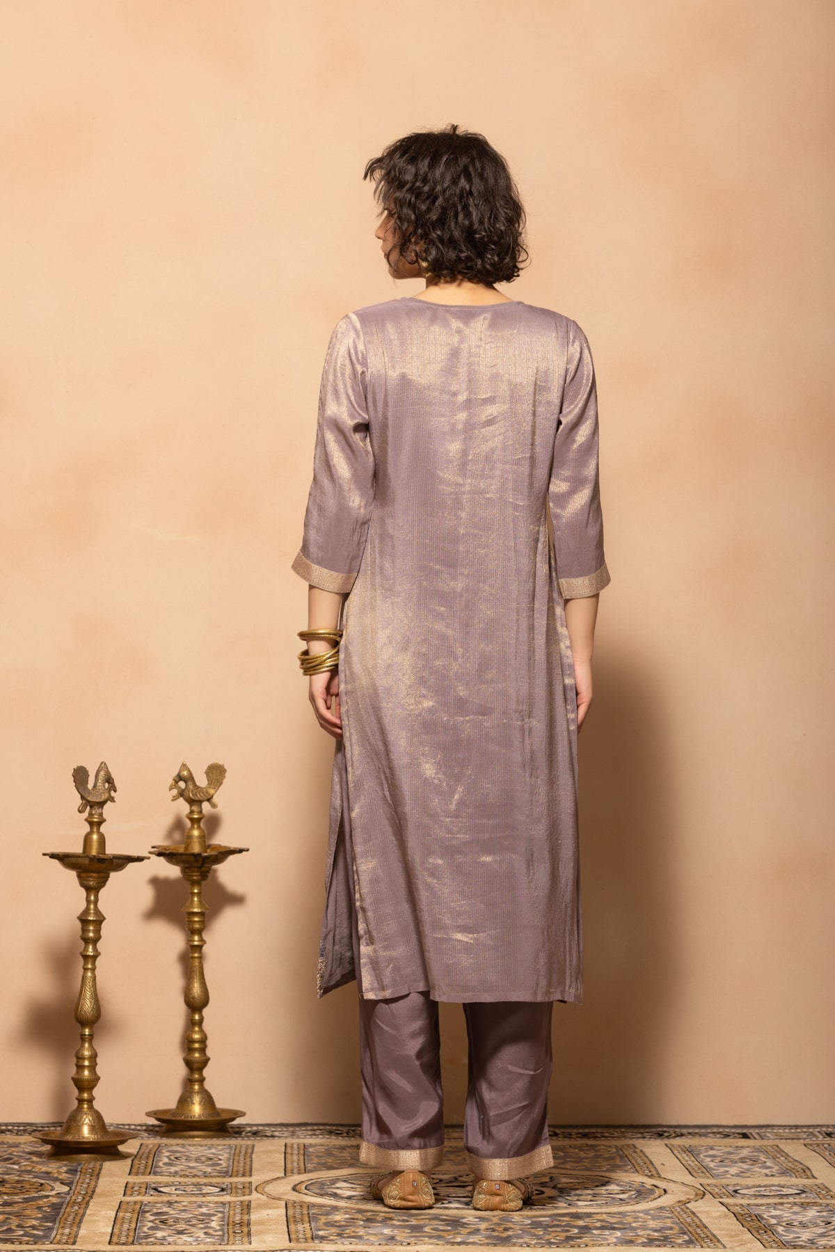 Purple Embellished Kurta 3 Pcs Set