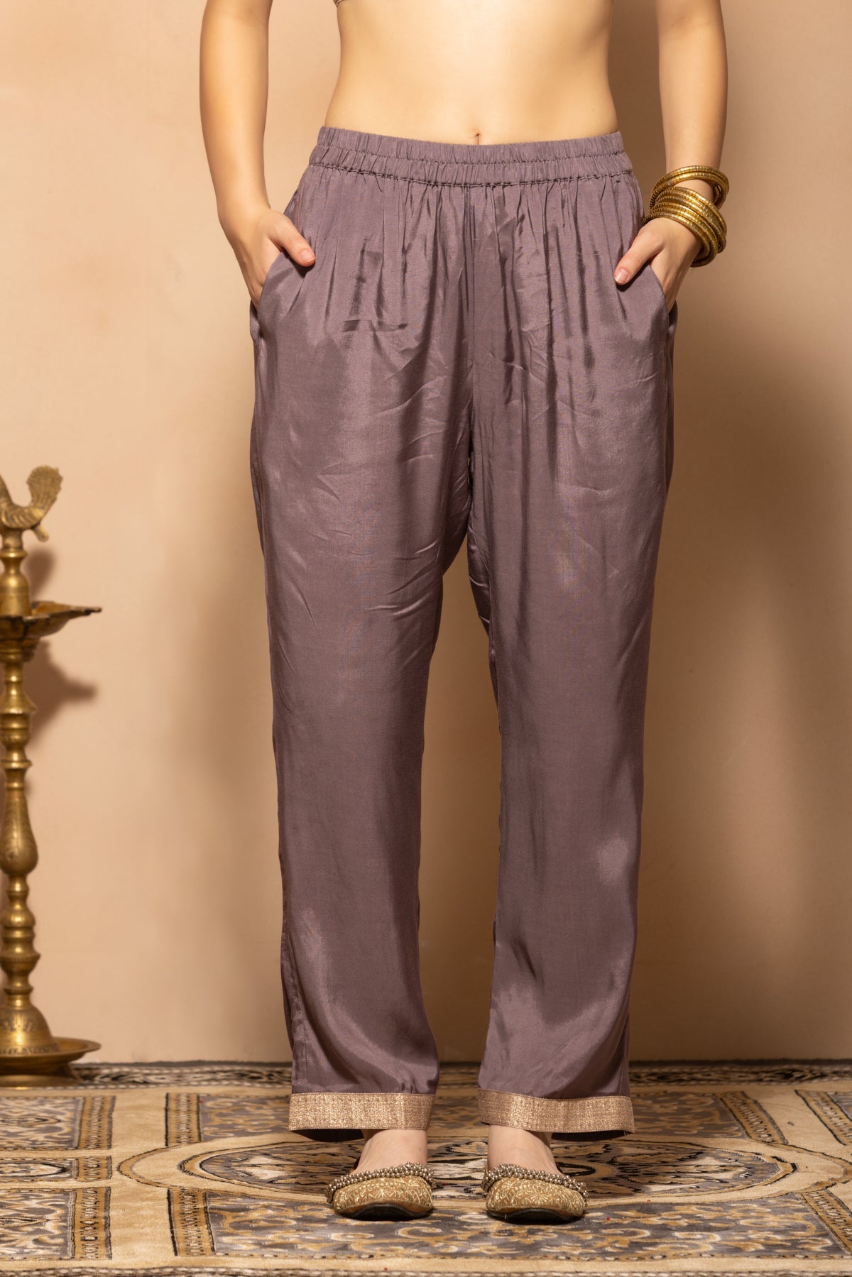 Purple Embellished Kurta 3 Pcs Set
