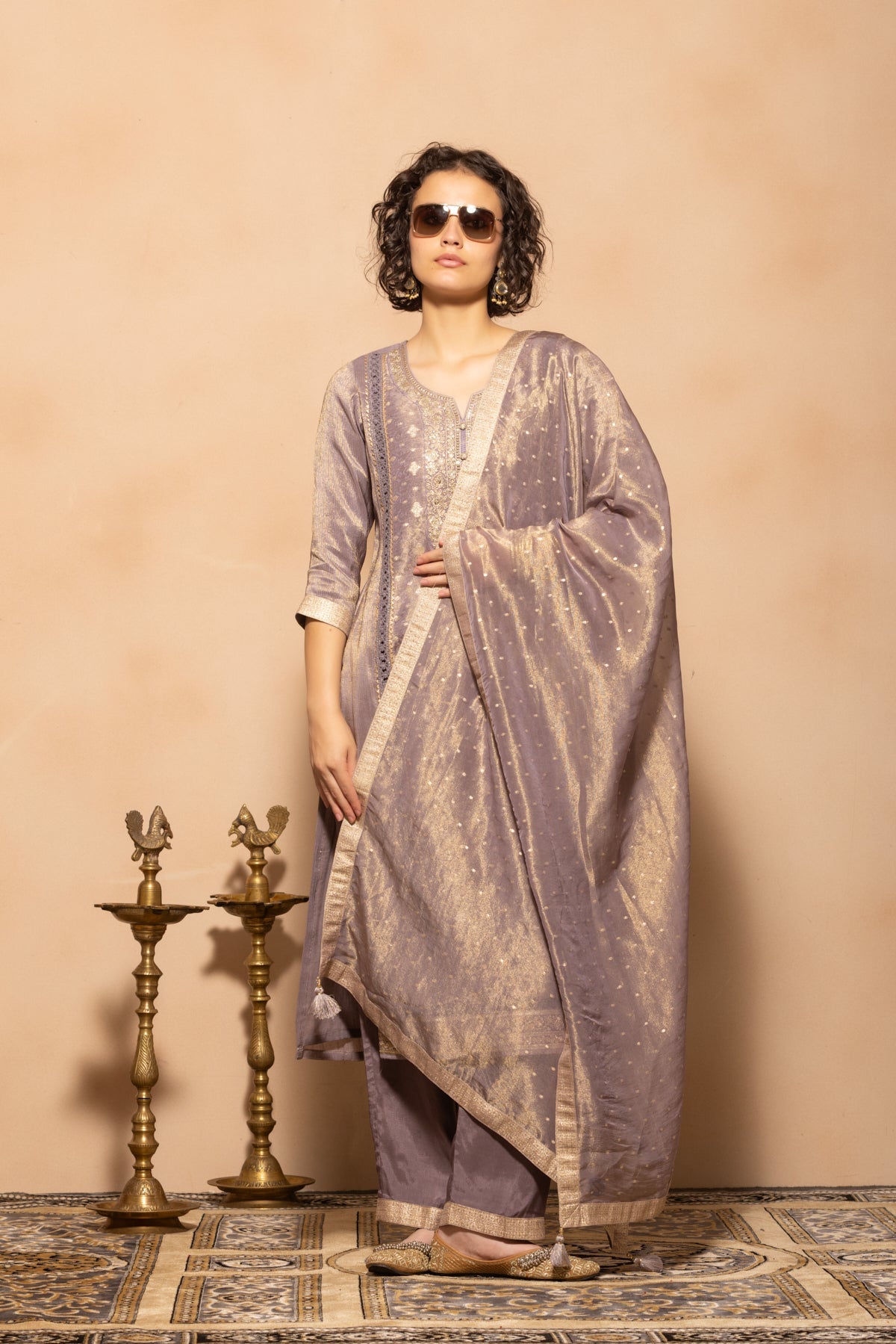 Purple Embellished Kurta 3 Pcs Set