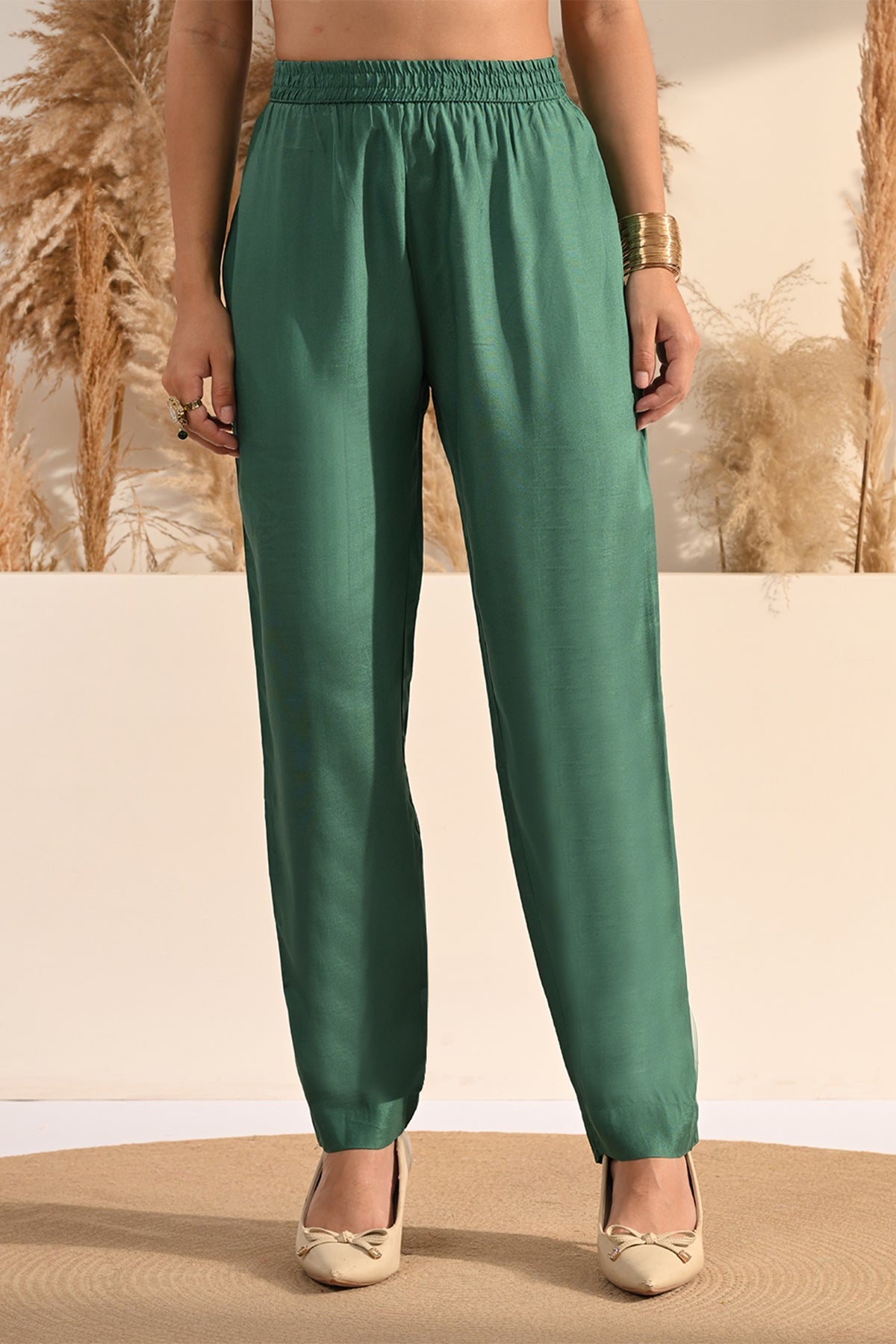 Green Metallic Tissue Embroidered A-Line 3 Pcs Kurta Set