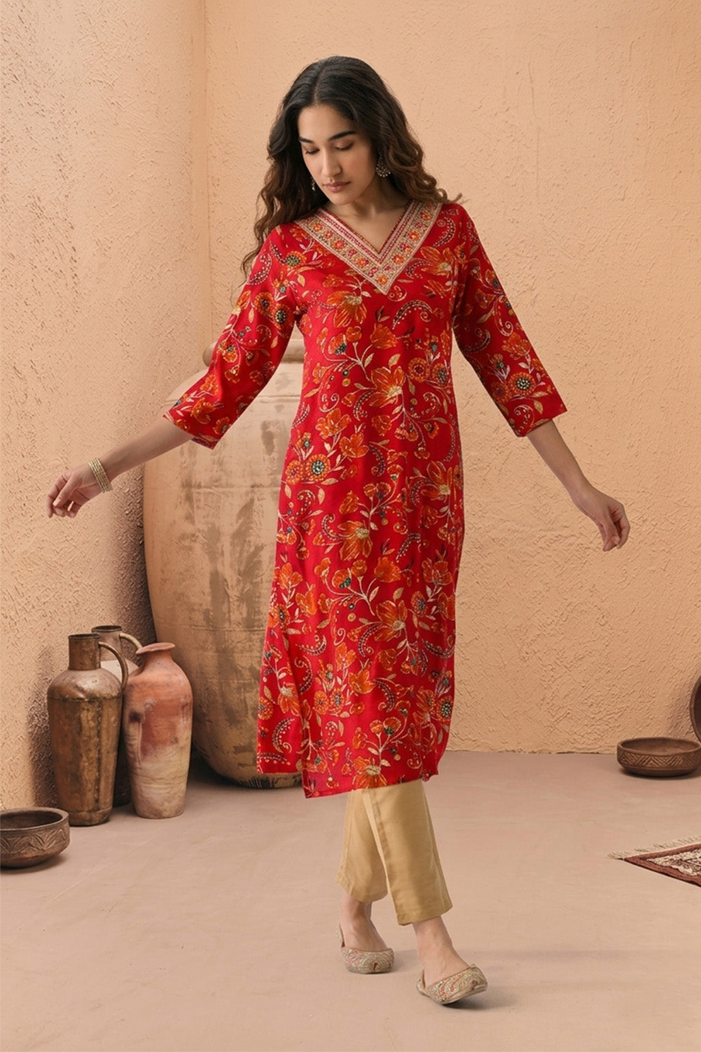 Pink Floral Printed Kurta