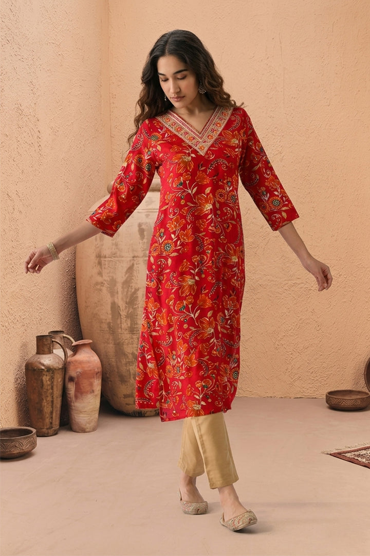 Pink Floral Printed Kurta