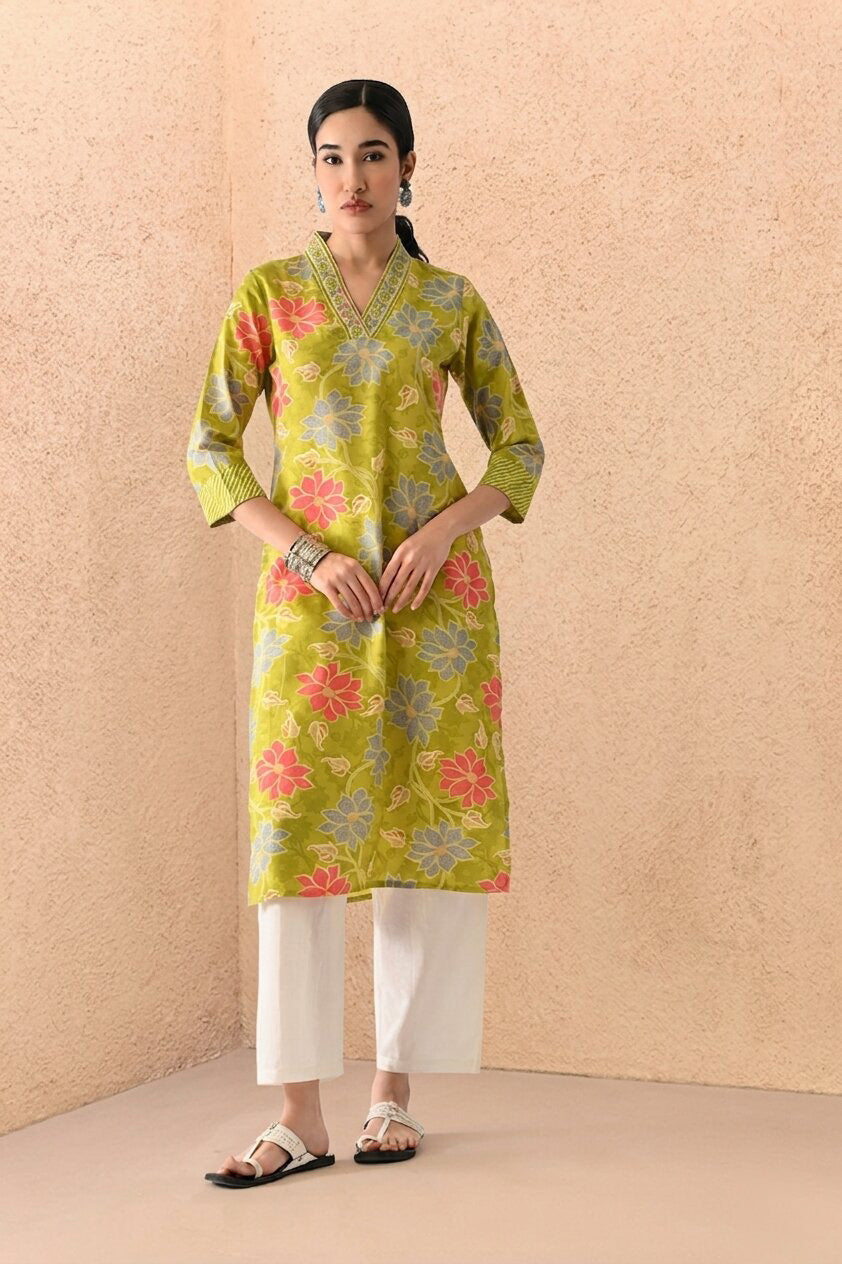 Green Printed Kurta