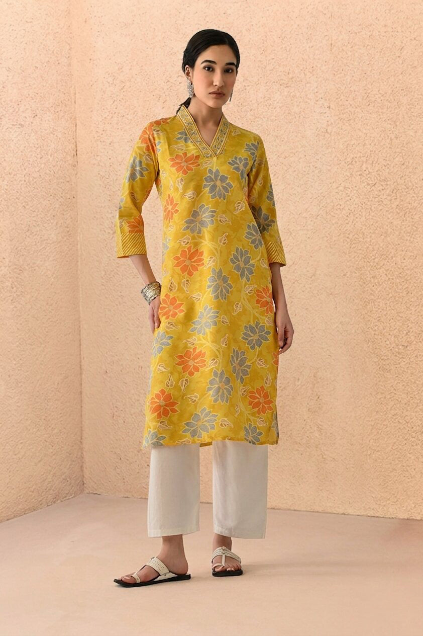 Yellow Printed Kurta