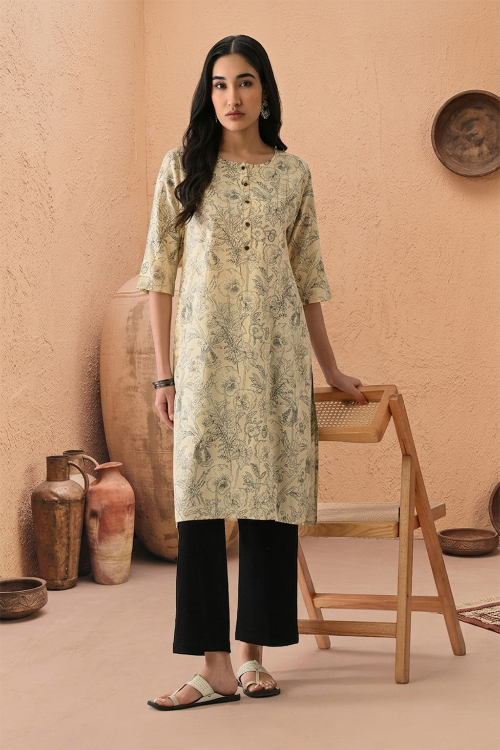 Cream Printed Kurta