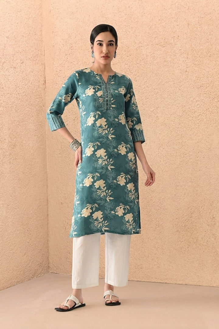 Green Printed Kurta