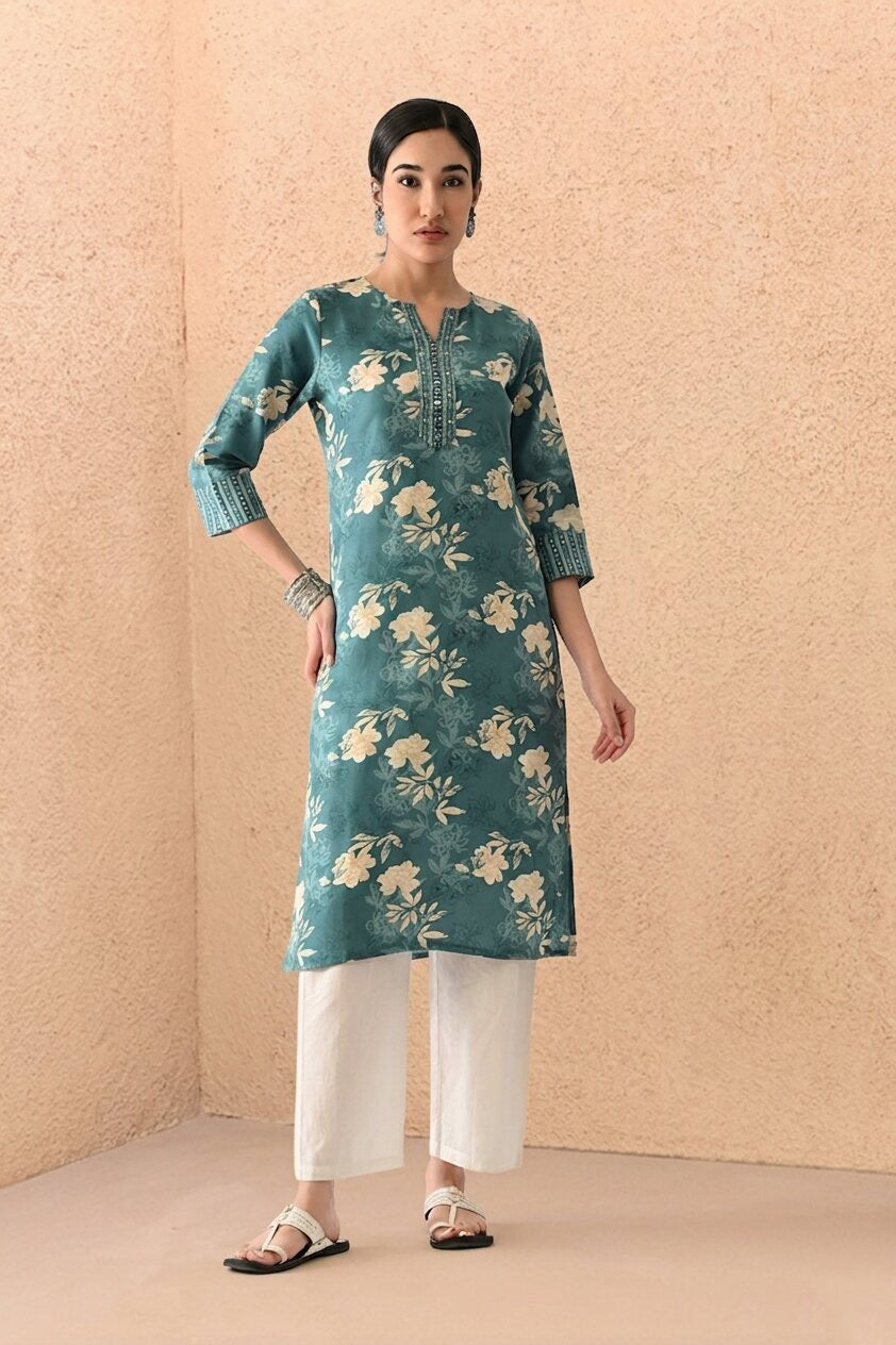 Green Printed Kurta