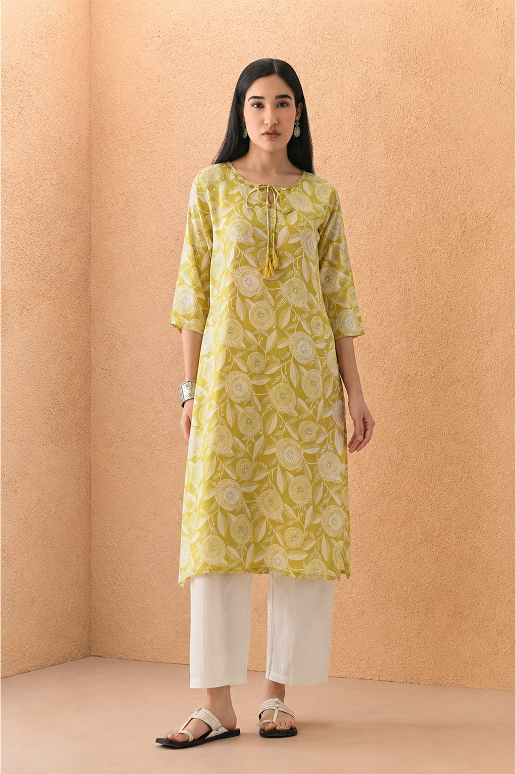 Yellow Printed Kurta