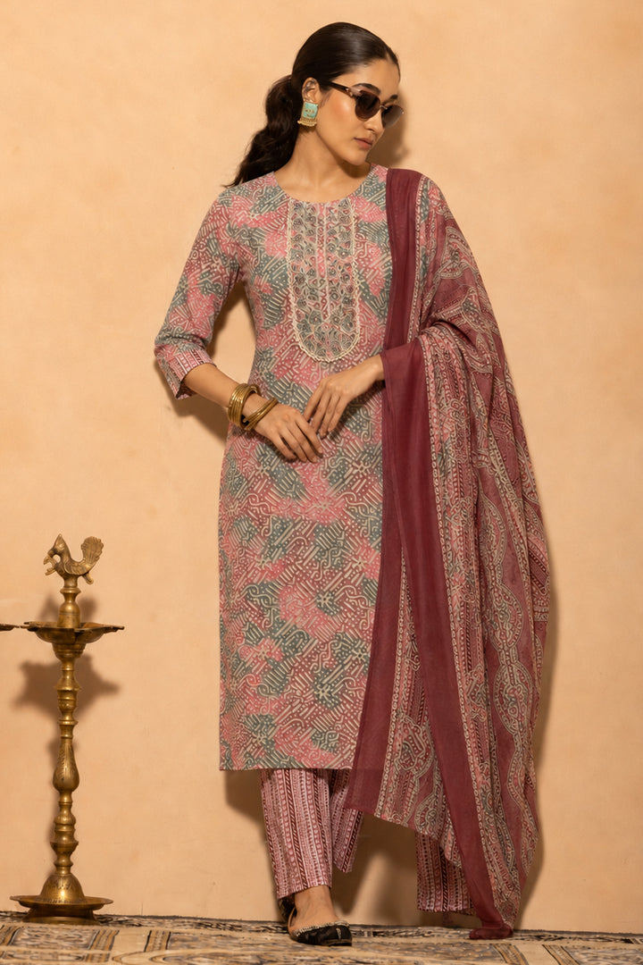 Multi Abstract Printed Kurta 3 Pcs Set
