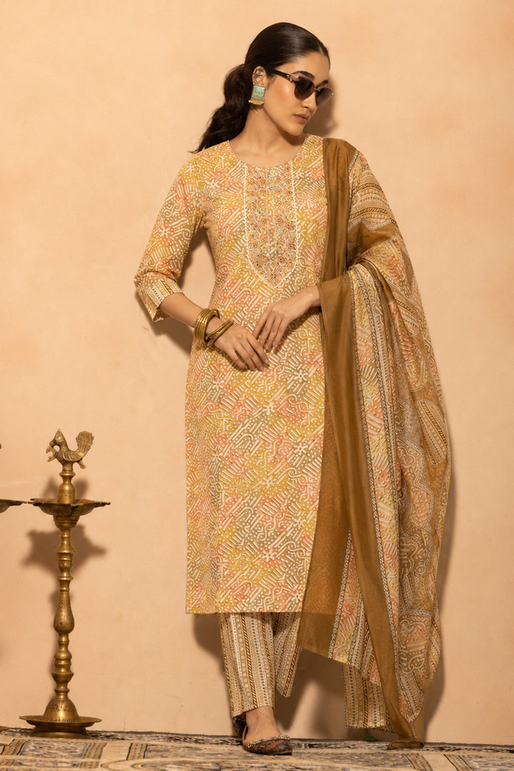 Multi Abstract Printed Kurta 3 Pcs Set