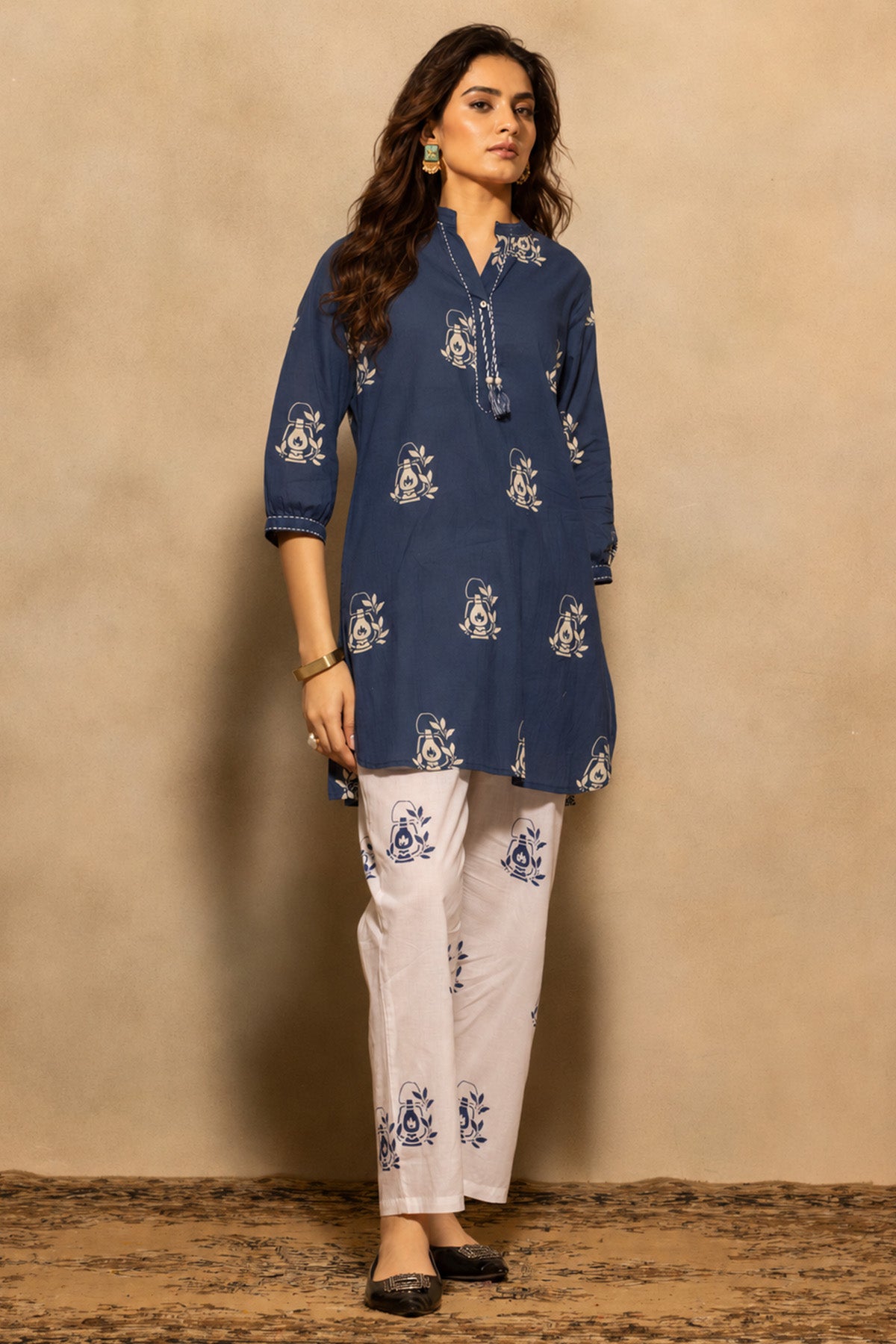 Blue Printed Kurta 2 Pcs Set