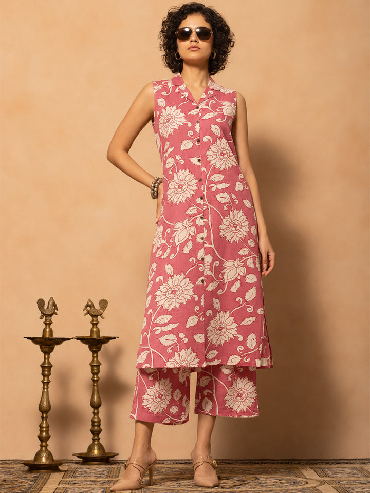 Orchid Pink Printed A-line Kurta Set(2 Piece)