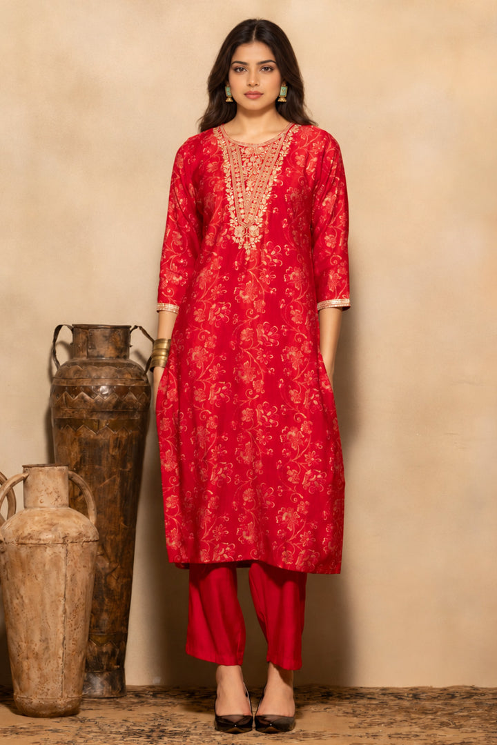 Pink Embroidered Kurta 3 Pcs Set