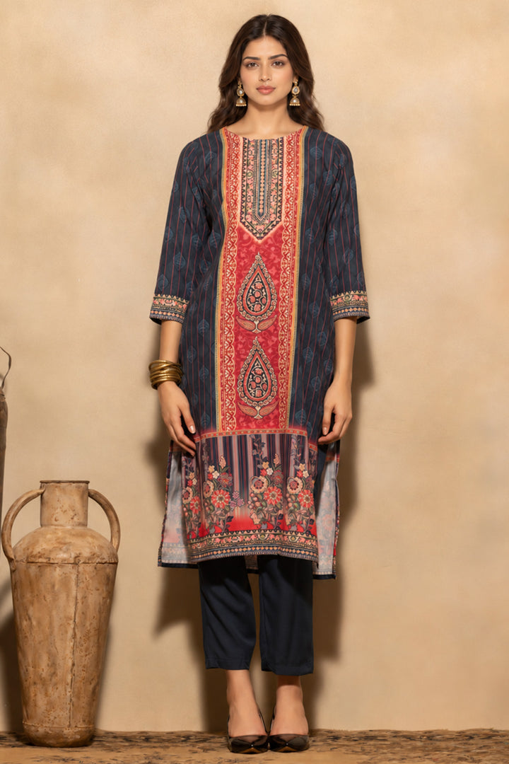 Teal Printed Kurta 3 Pcs Set