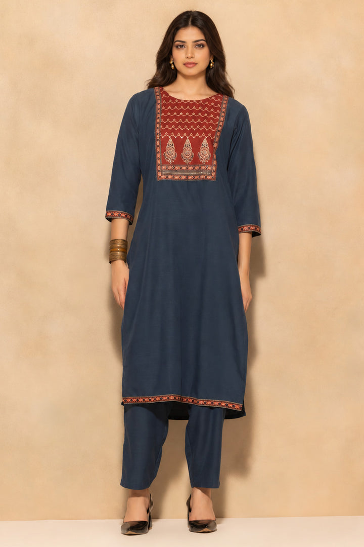 Blue Printed Kurta 3 Pcs Set