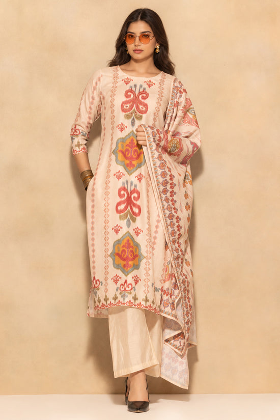 Beige Printed Kurta 3 Pcs Set