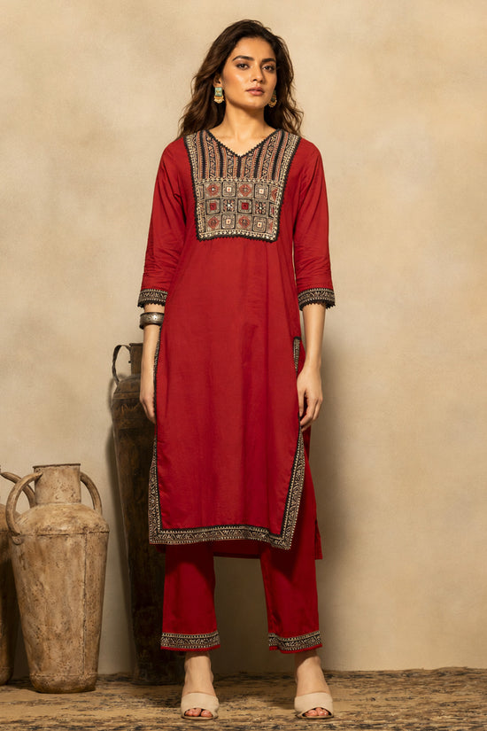 Rust Block Printed Kurta 3 Pcs Set
