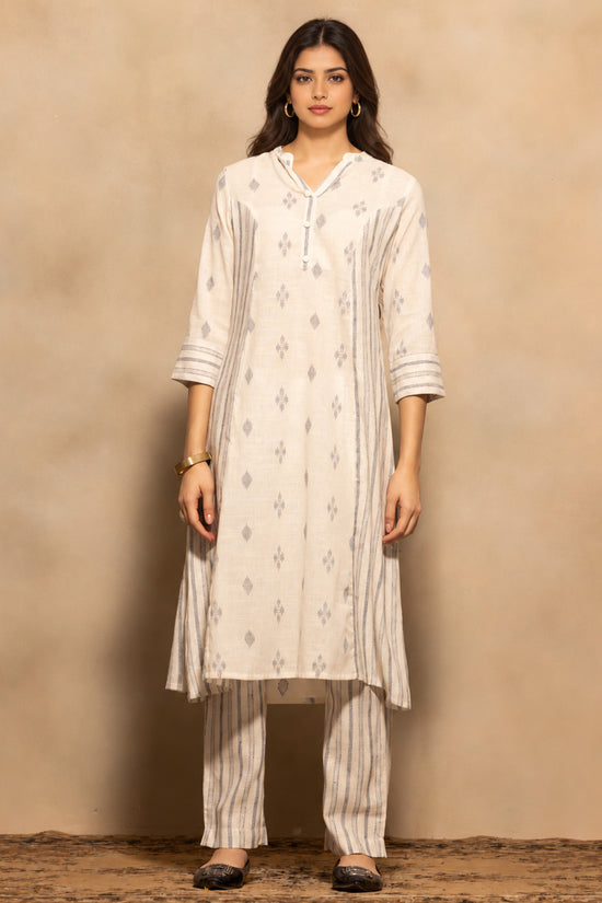Cream A-line Printed Kurta 2 Pcs Set