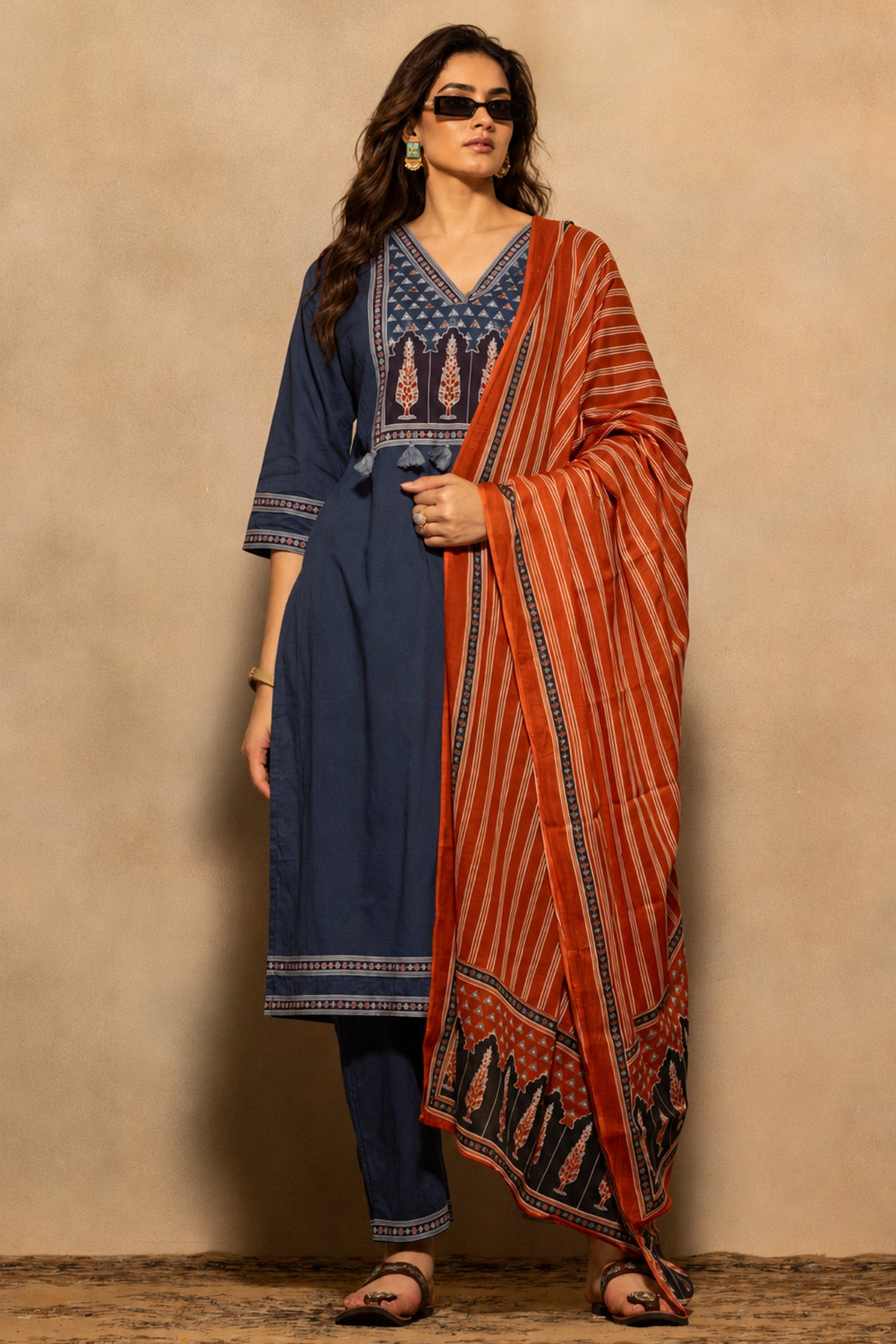 Blue Printed Kurta 3 Pcs Set