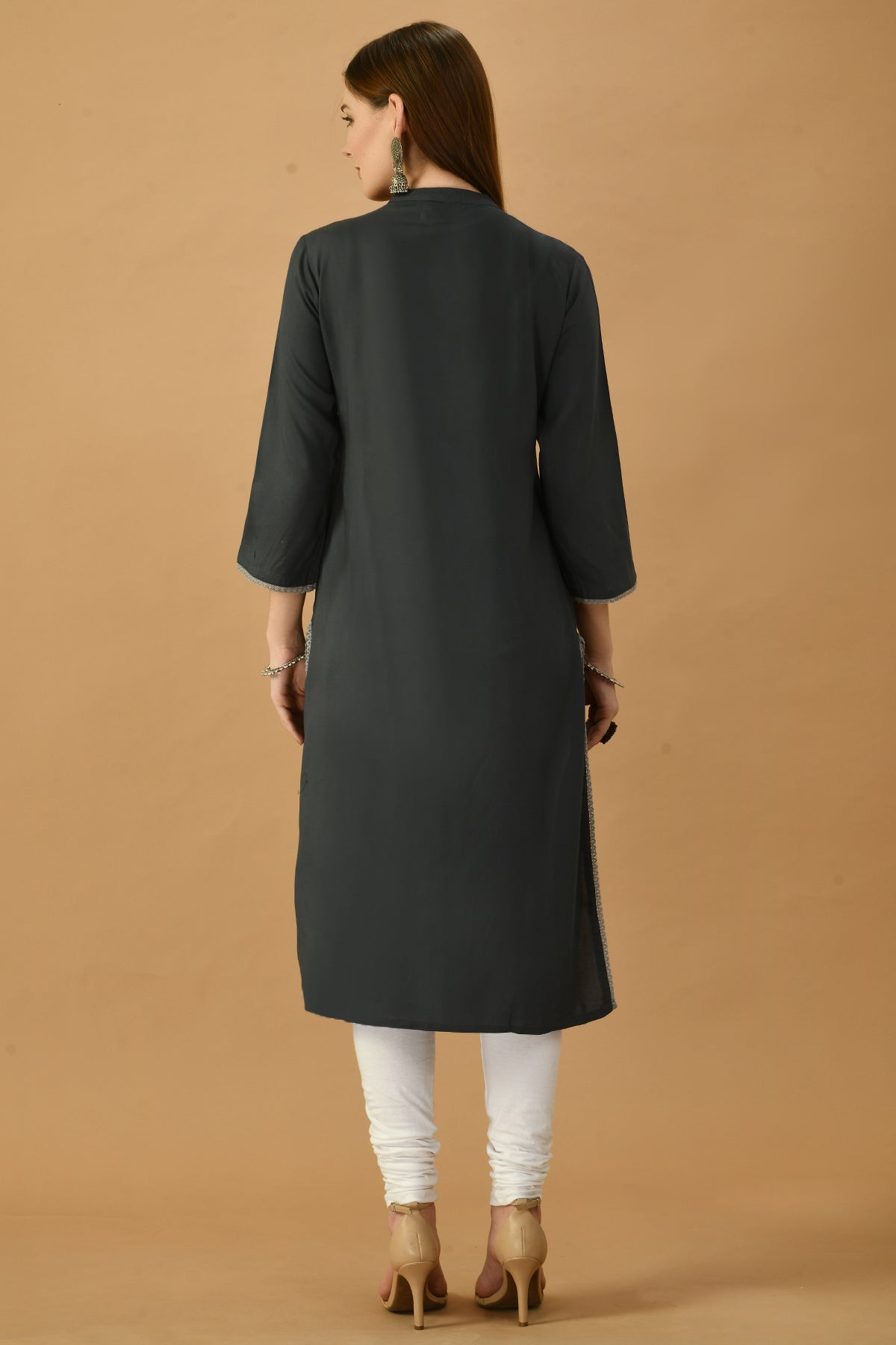 Grey Yoke Embroidered Kurta