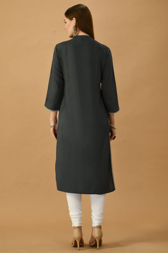 Grey Yoke Embroidered Kurta