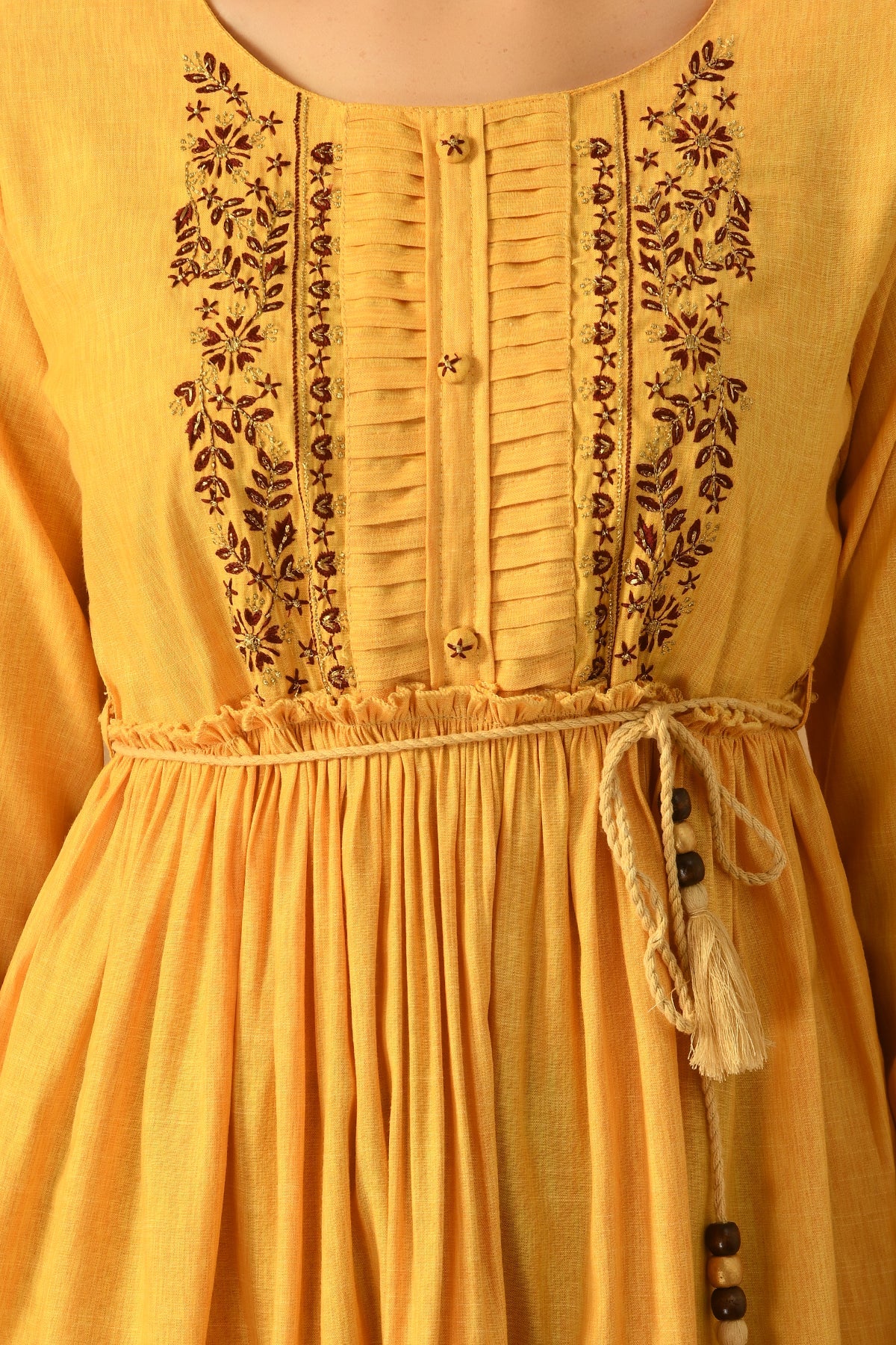 Mustard Yoke Embroidered Solid Top