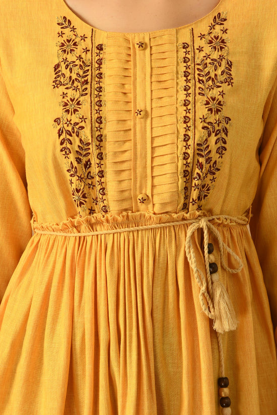 Mustard Yoke Embroidered Solid Top
