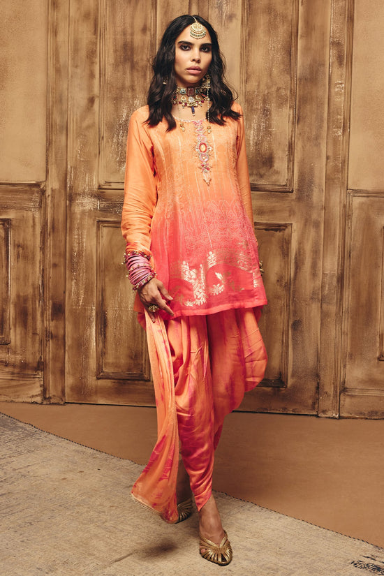 Peach Printed A Line Kurta Set (3 Piece)