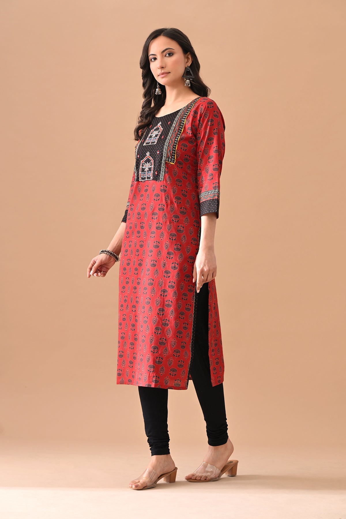 Rust Printed Flared Kurta Set