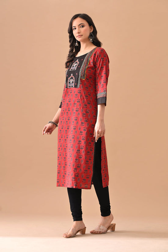 Rust Printed Straight Kurta