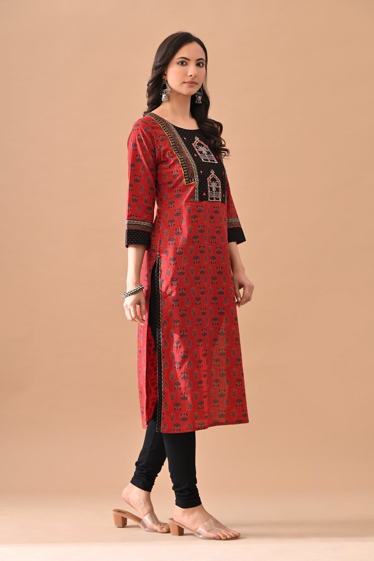 Rust Printed Straight Kurta