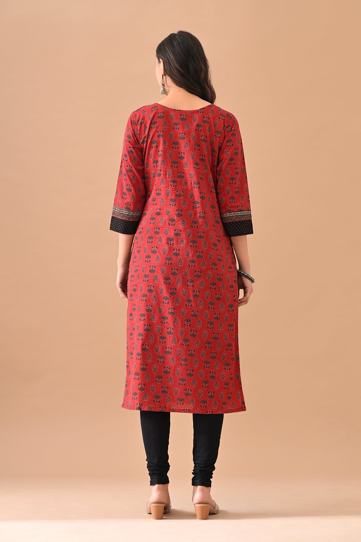 Rust Printed Straight Kurta