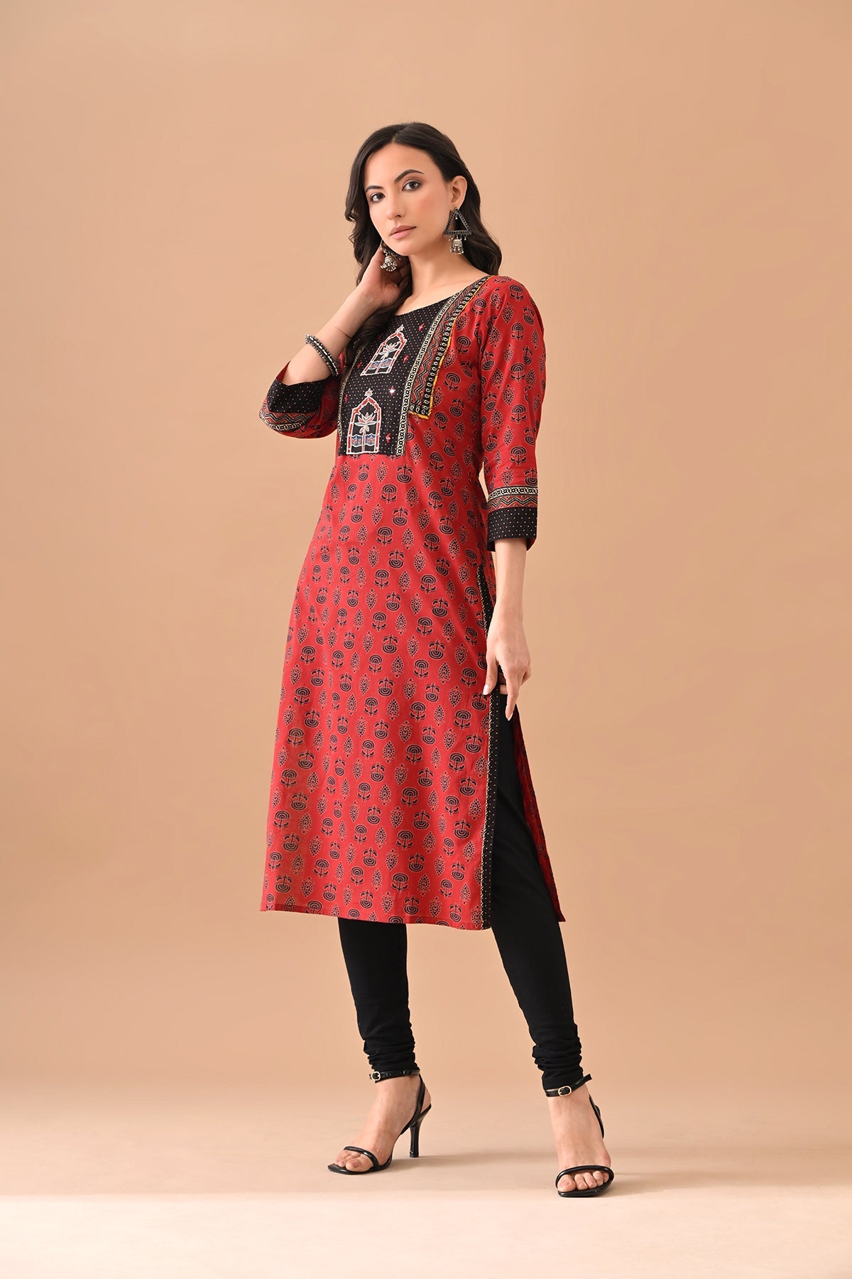 Rust Printed Straight Kurta