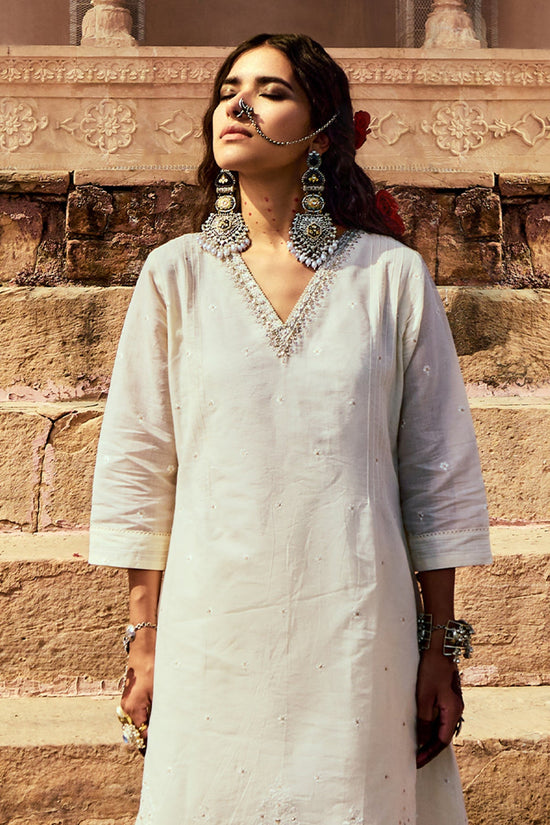 Cream Embroidered A-Line Kurta Set