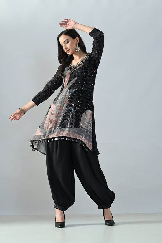 Black Printed A-Line Kurta 2 Pcs Set