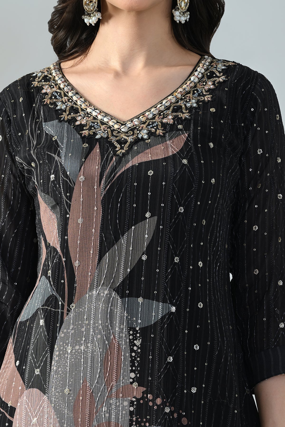 Black Printed A-Line Kurta 2 Pcs Set