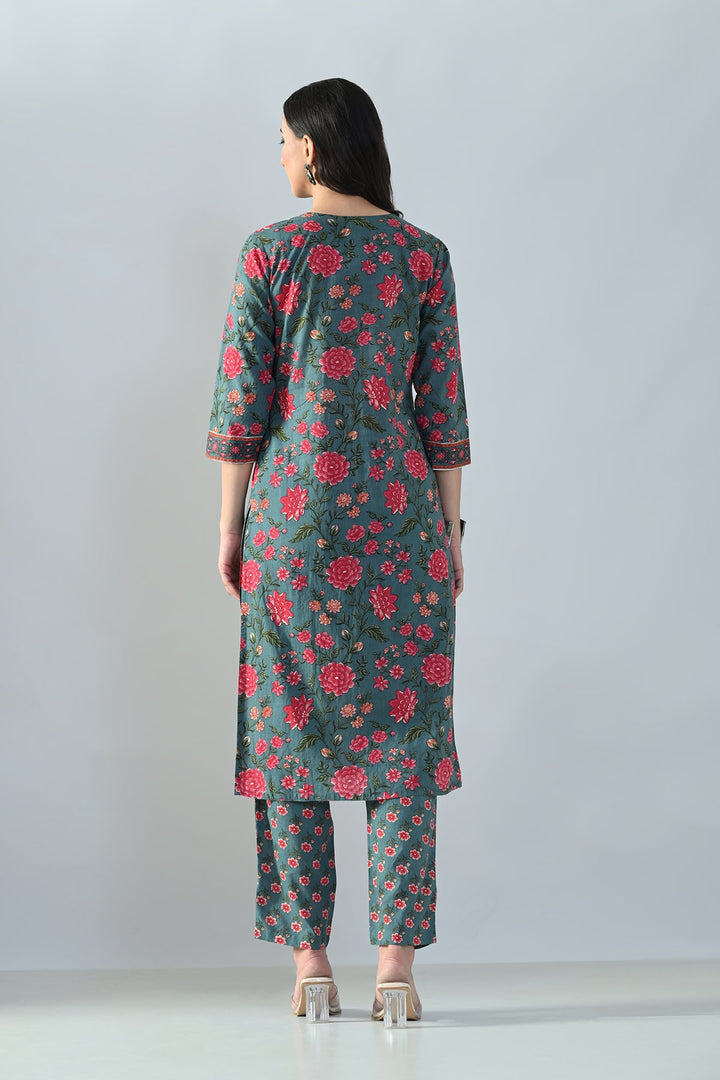 Grey Printed Straight Kurta Set