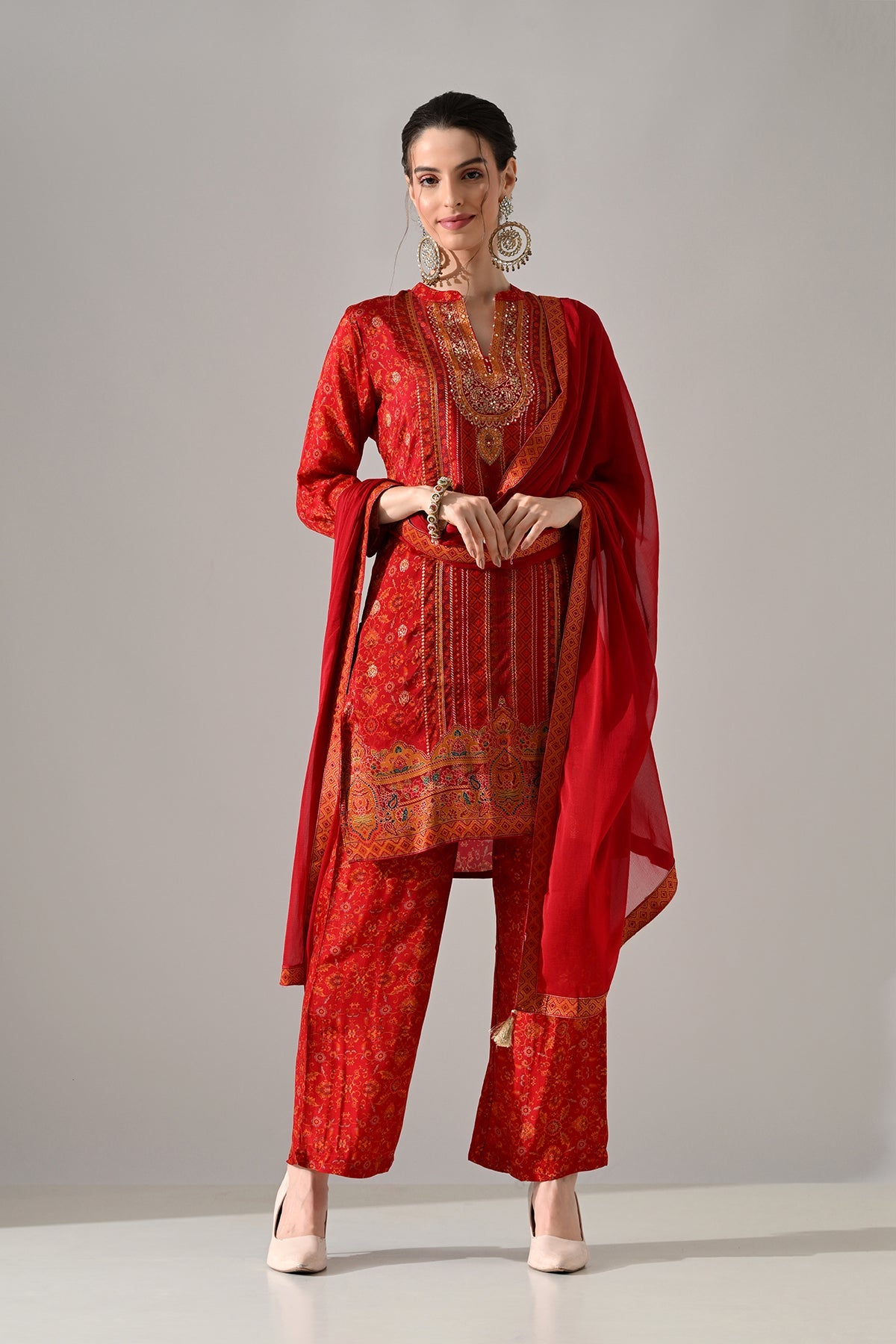 Maroon Printed Kurta Set