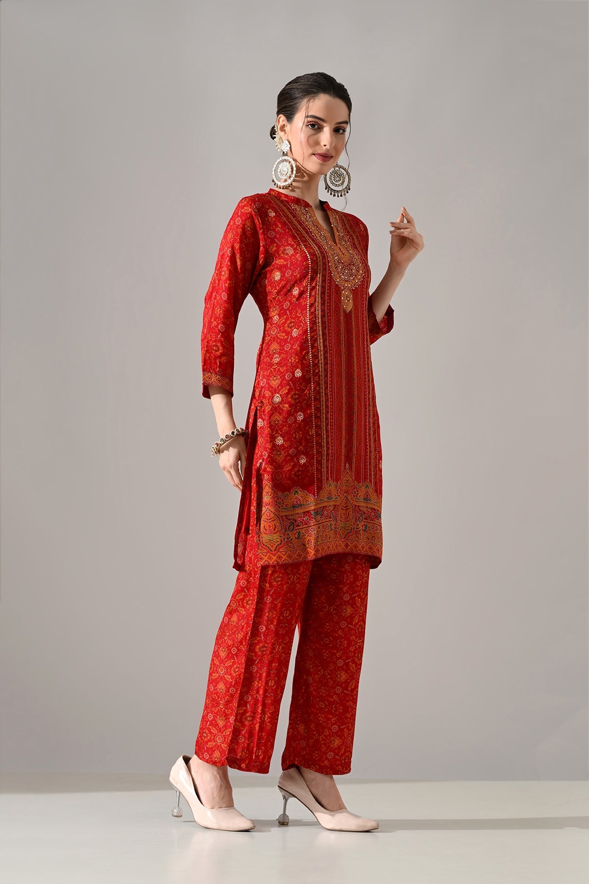 Maroon Printed Kurta 3 Pcs Set