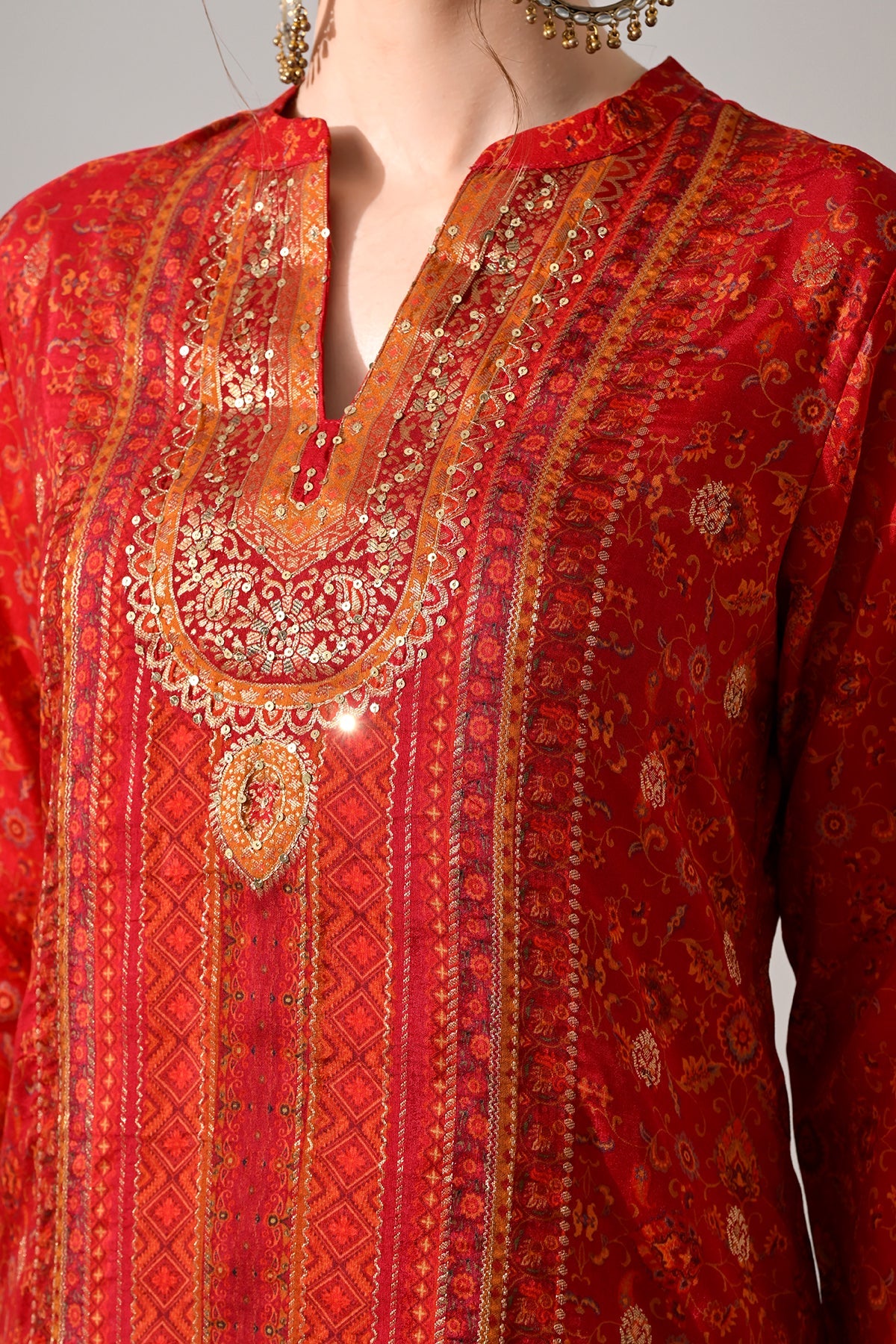 Maroon Printed Kurta Set