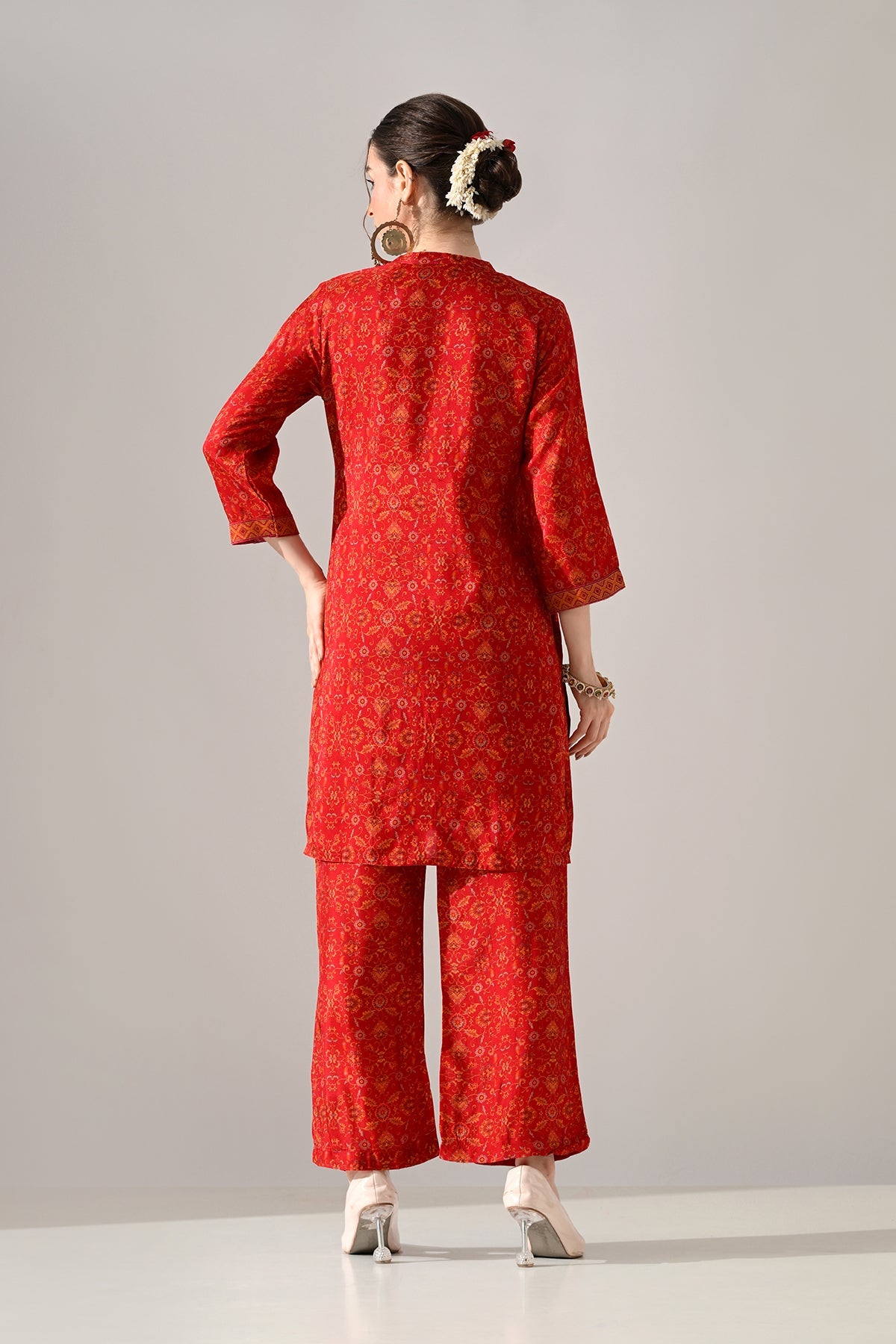 Maroon Printed Kurta 3 Pcs Set