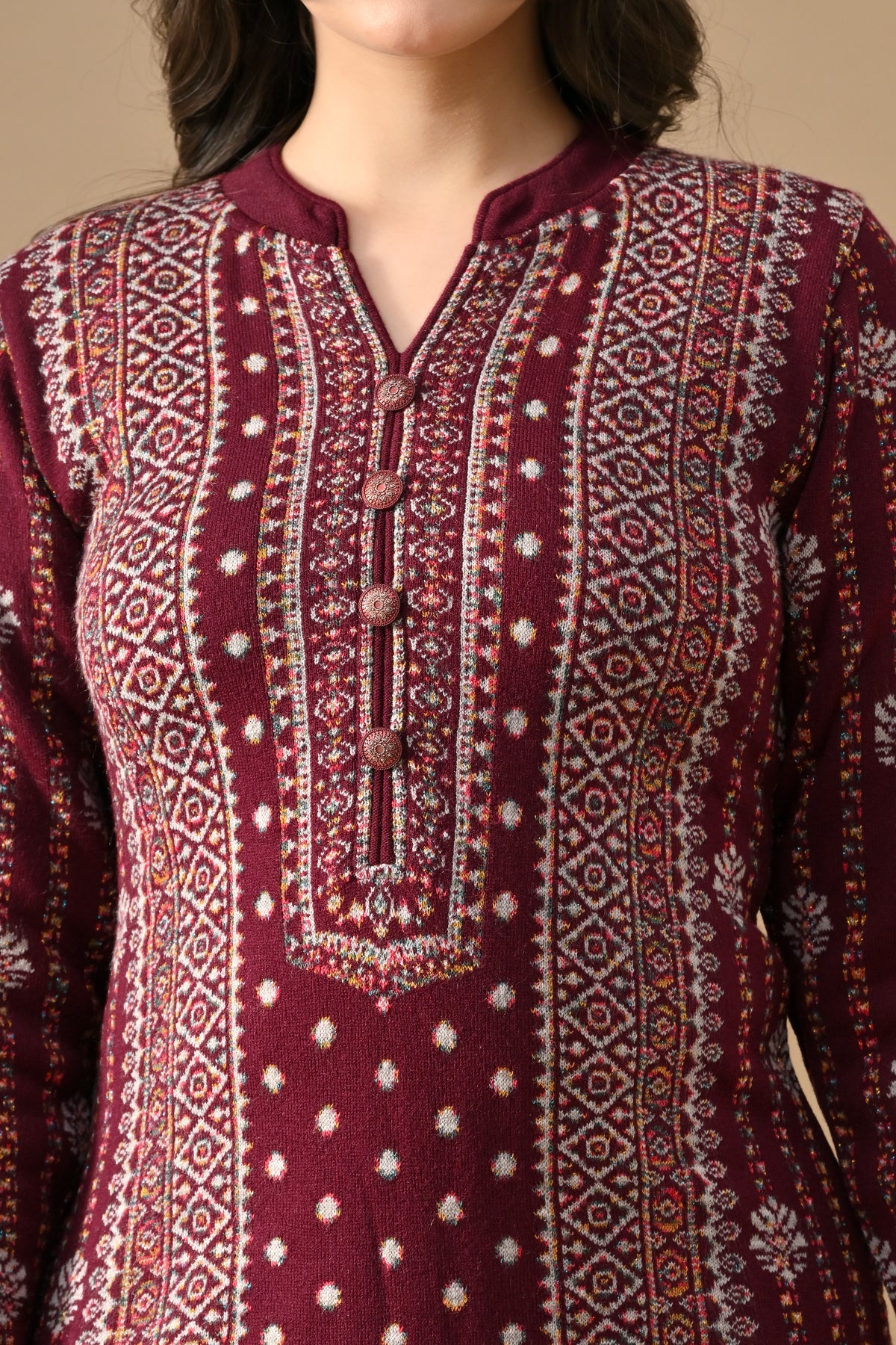Winter Wine Self Design Ethnic Motifs Woven Kurta 3 Pcs Set