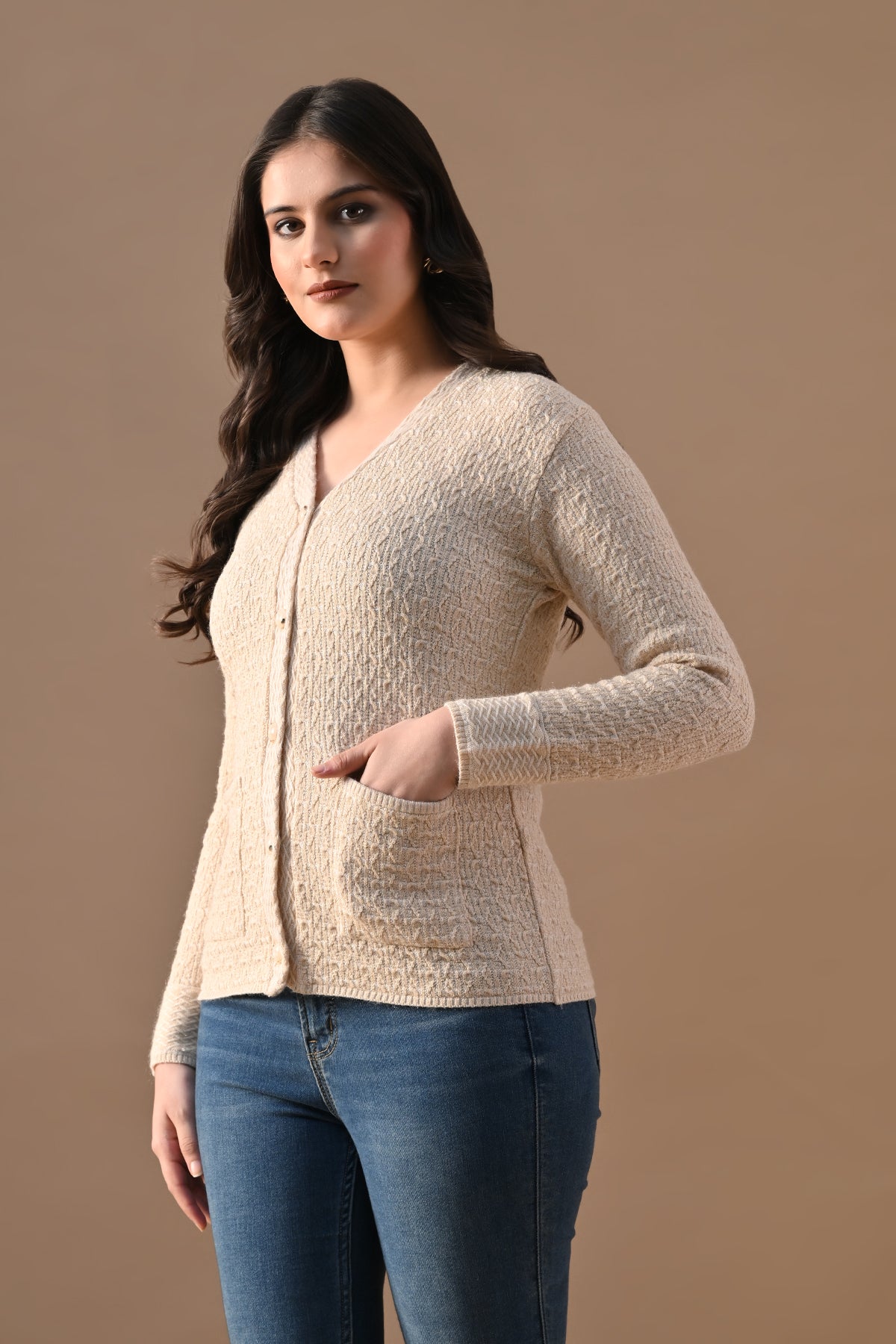 Winter Fawn Knitted V-Neck Cardigan