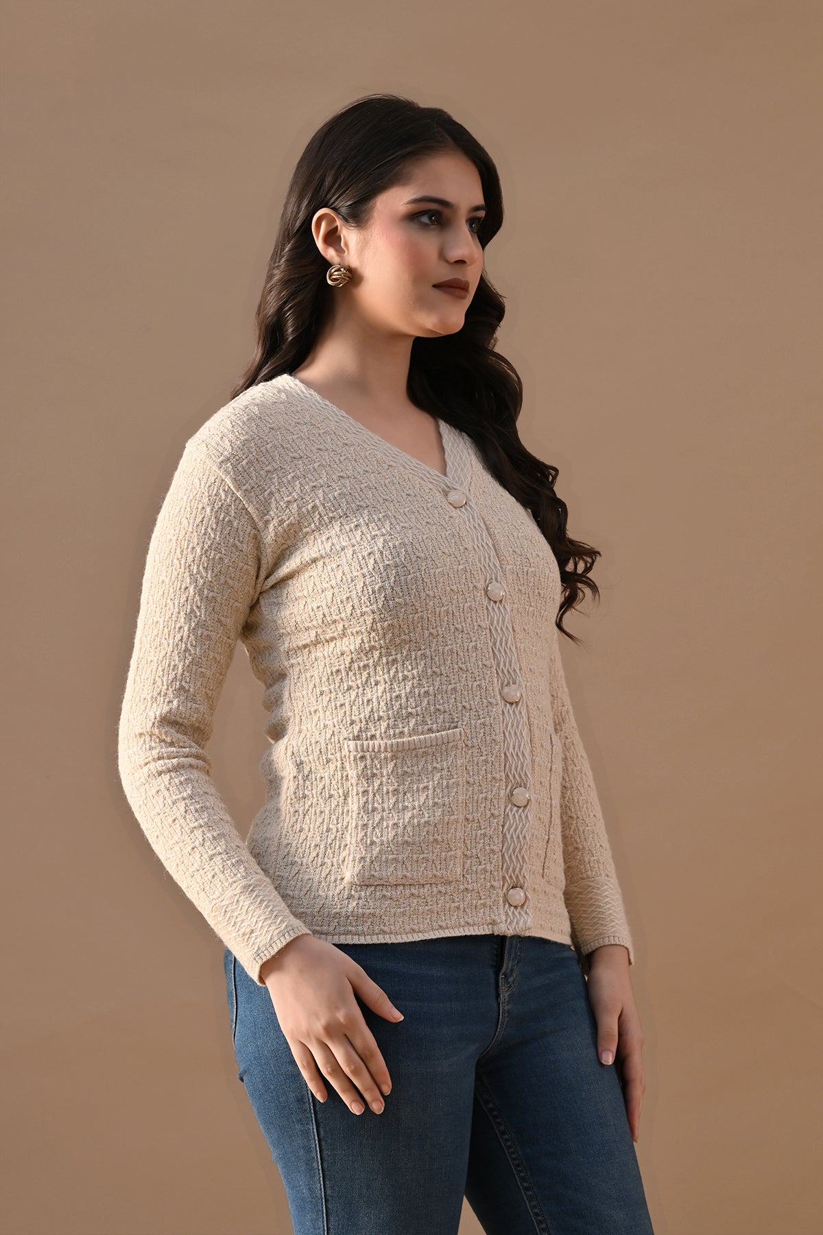 Winter Fawn Knitted V-Neck Cardigan
